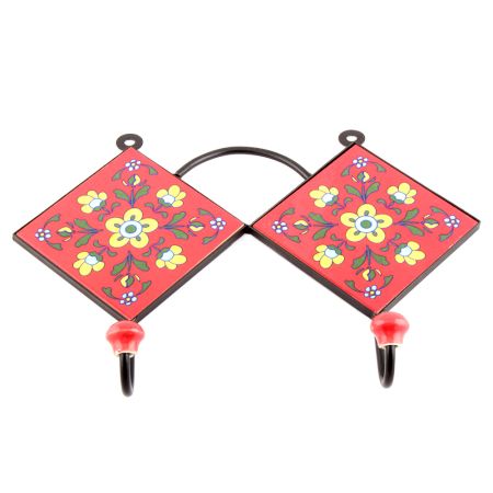  Red And Forest Green Floral Tilse Hooks